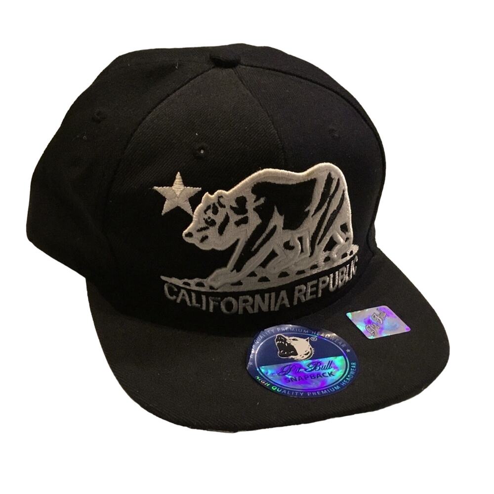 Pit Bull California Republic Bear Logo Flat Brim Adjustable Snapback Hat